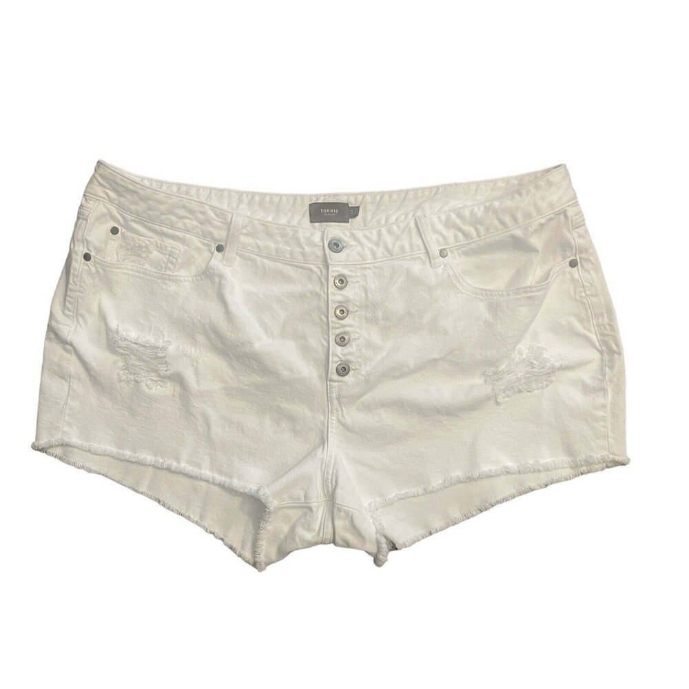 Torrid Women’s Size 24 Classic Denim High Rise Shorts 3.5” Distressed Fray Plus